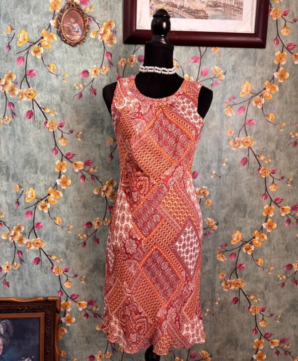 1000405842 Vestido patchwork en tonos terracota