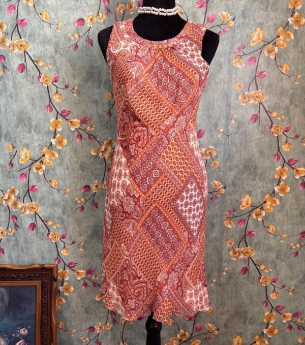 1000405845 Vestido patchwork en tonos terracota